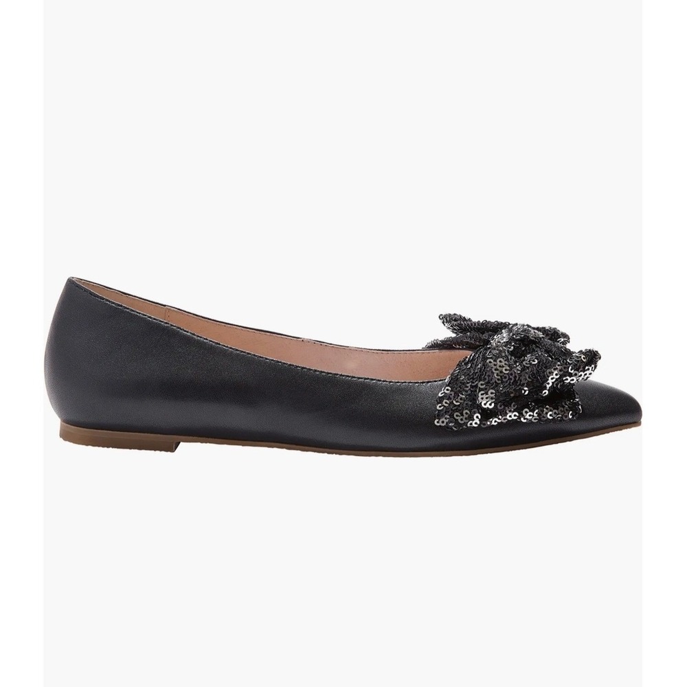 Jack Rogers Debra Black Leather Point Toe Sequin Bow Ballet Flats in Black 6.5 - Picture 3 of 13